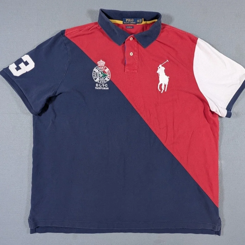 Polo Ralph Lauren Polo Shirt Mens XXL Colorblock Yacht Club RLYC Navy Red
